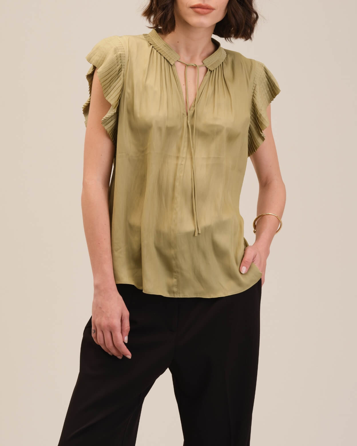 Shop Pleated Ruffle Sleeve Blouse | Catherine Malandrino | JANE + MERCER
