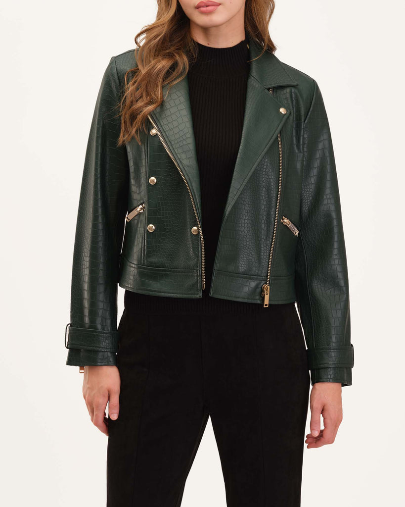 Zip Front Vegan Leather Moto Jacket | Catherine Malandrino