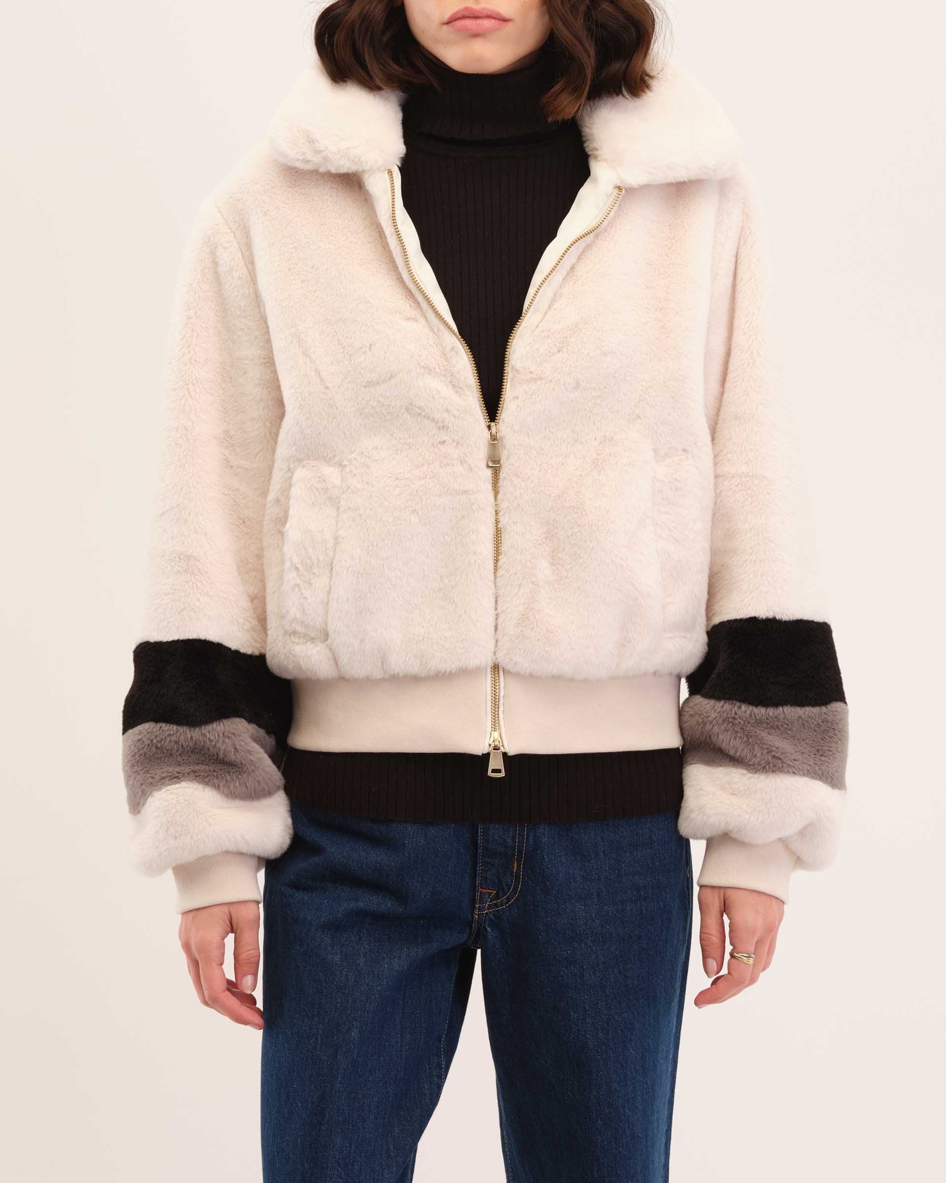 Shop  Faux Fur Collared  Zip Front Jacket | Catherine Malandrino | JANE + MERCER