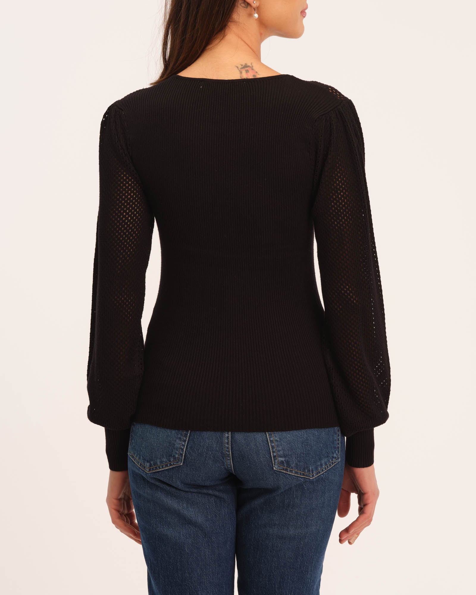 Shop Catherine Malandrino Women's Pointelle Sleeve Sweetheart Sweater | JANE + MERCER