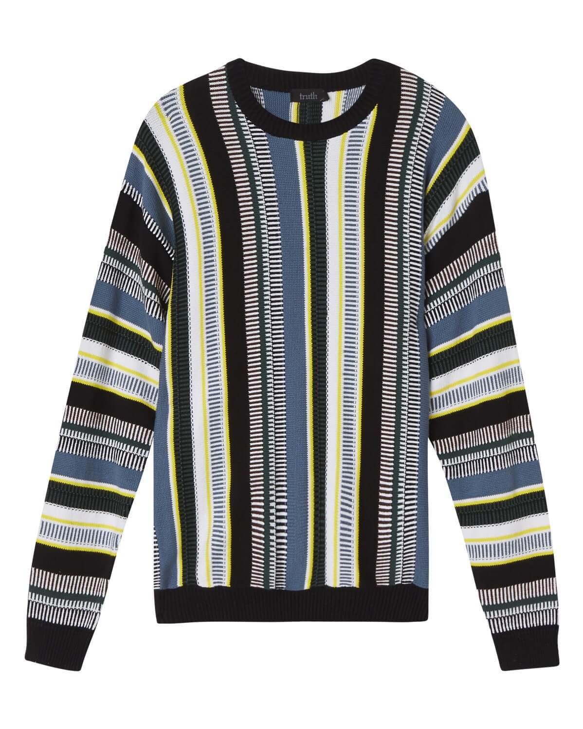 Men's Multi Striped Novelty Knit Crew Neck Sweater | Truth Men's | JANE + MERCER