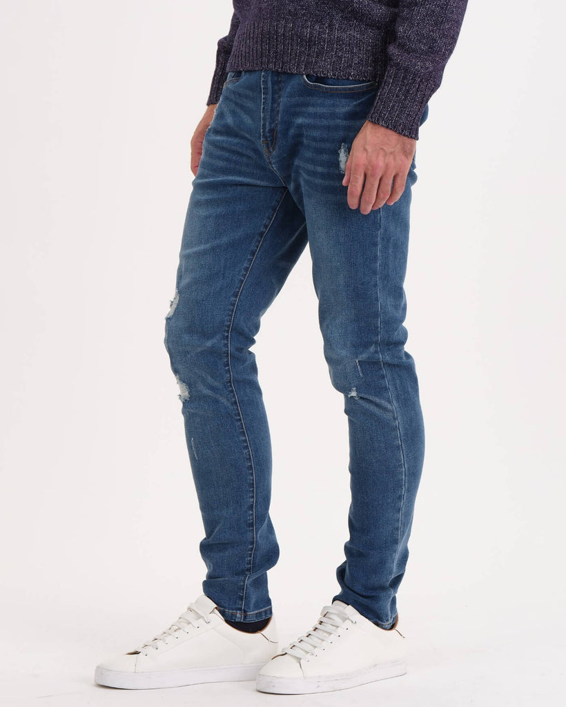 Men's 32" Inseam Distressed Slim Fit Jeans, Medium Wash | Truth Men