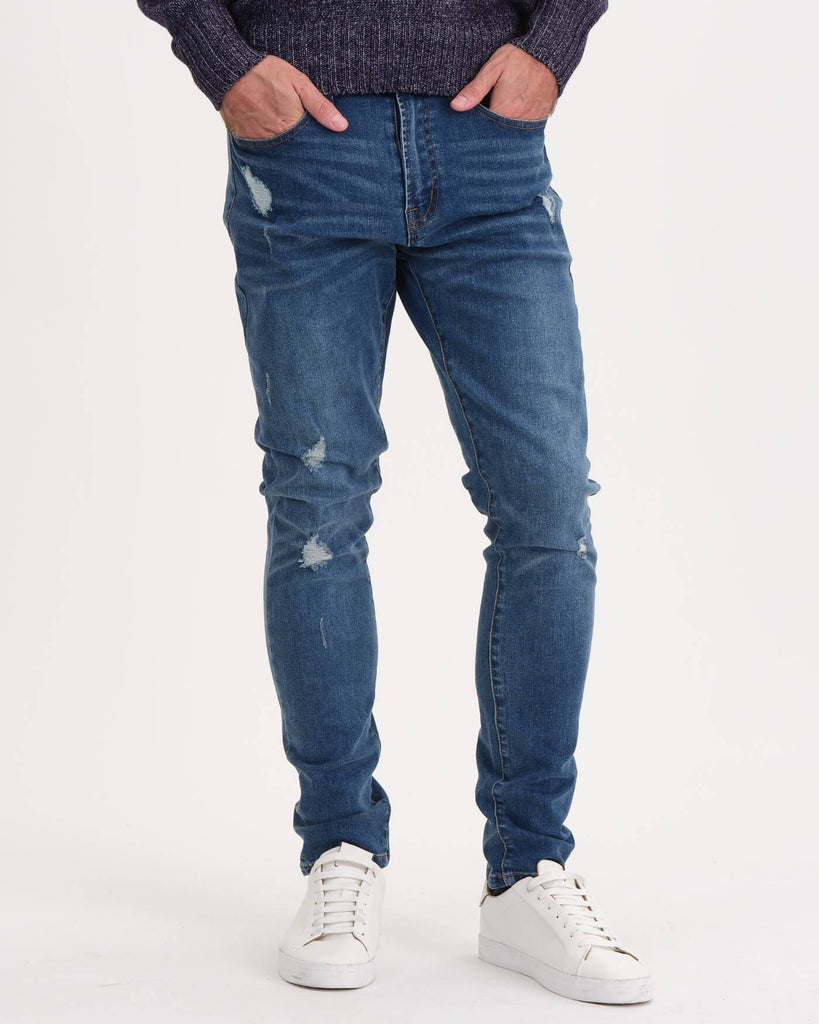 Men's 32" Inseam Distressed Slim Fit Jeans, Medium Wash | Truth Men