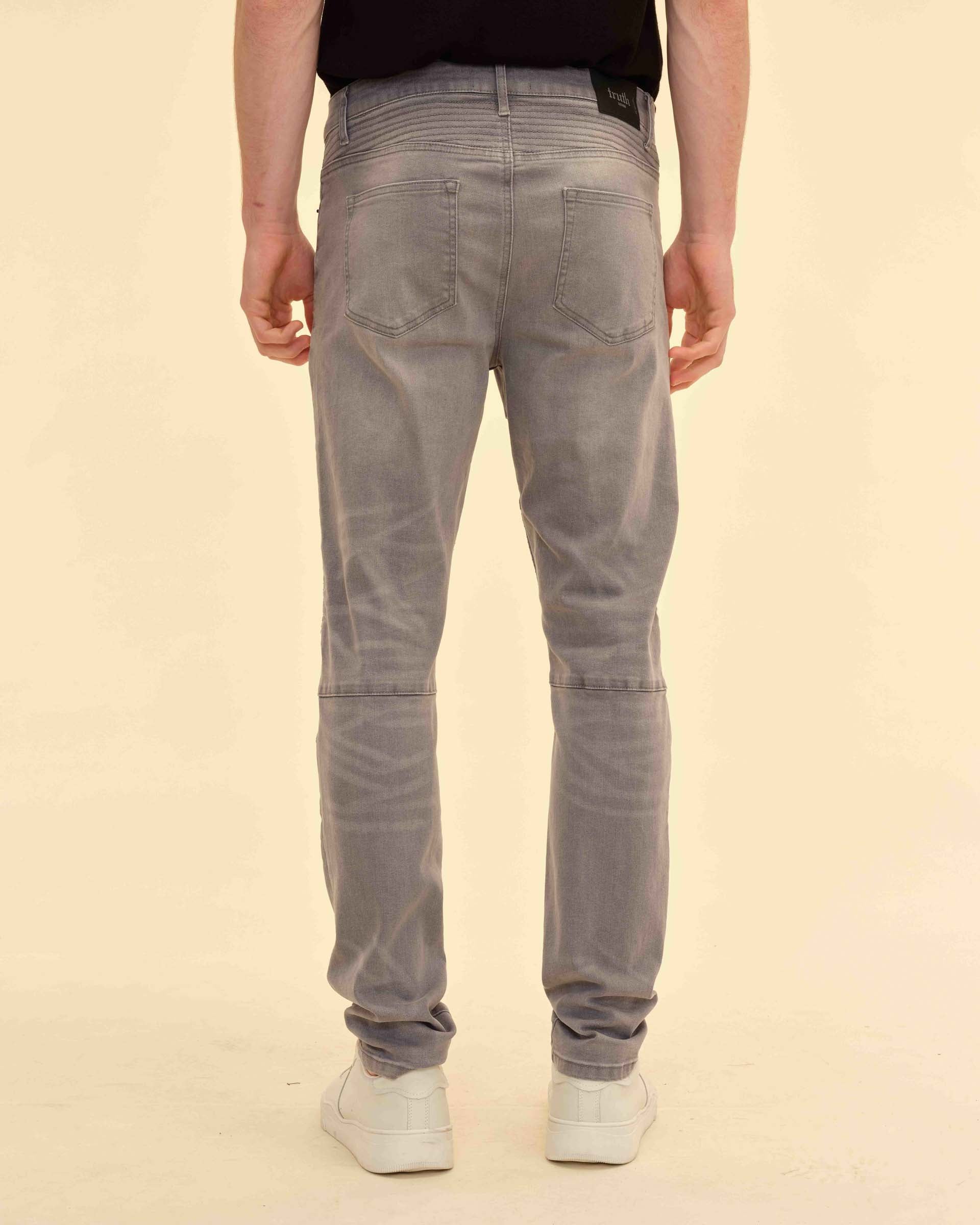 Men's 32" Grey Wash Skinny Fit Biker Stretch Jeans | Truth | JANE + MERCER