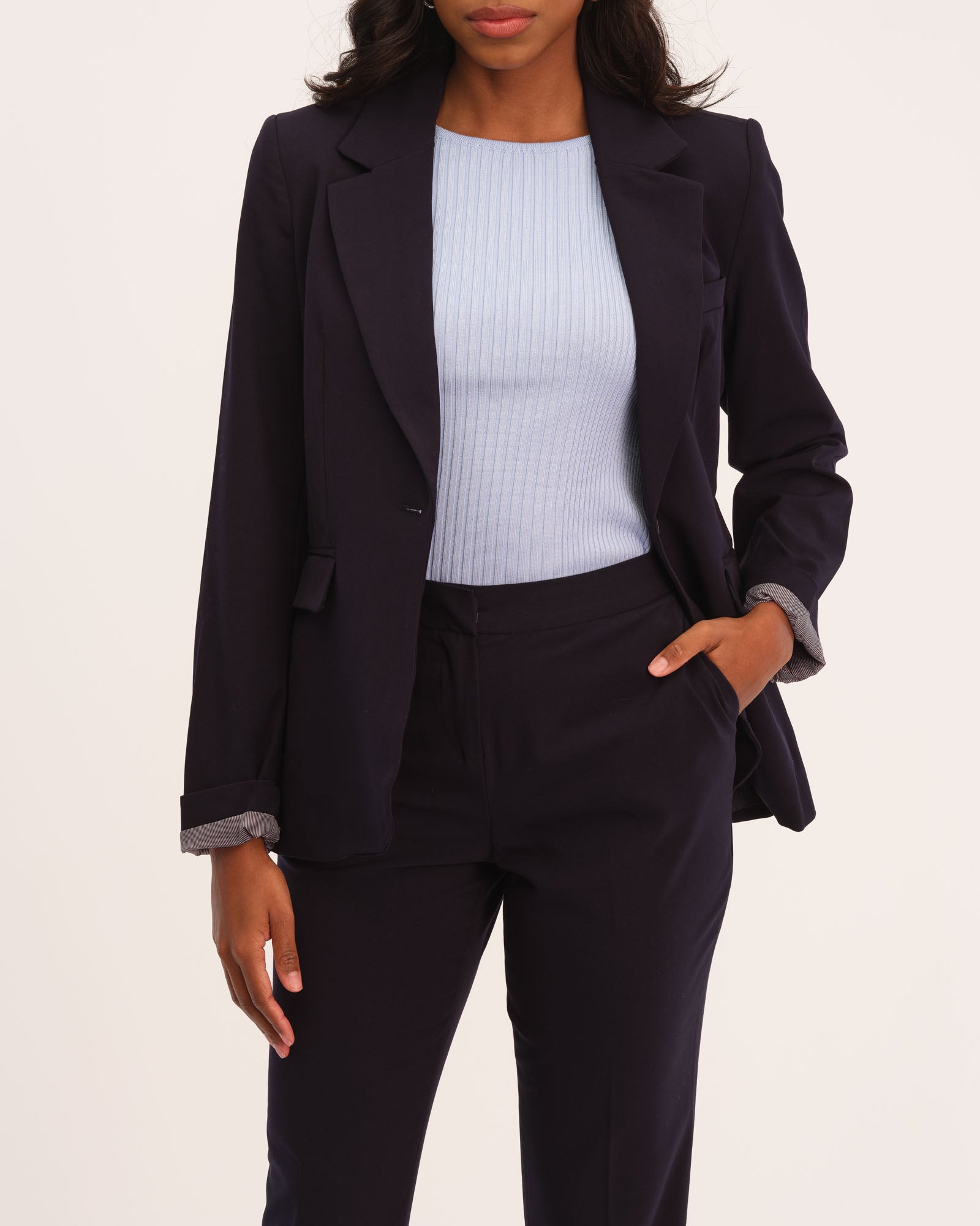 Premise Women's Rolled Sleeve Single Button Blazer | JANE + MERCER