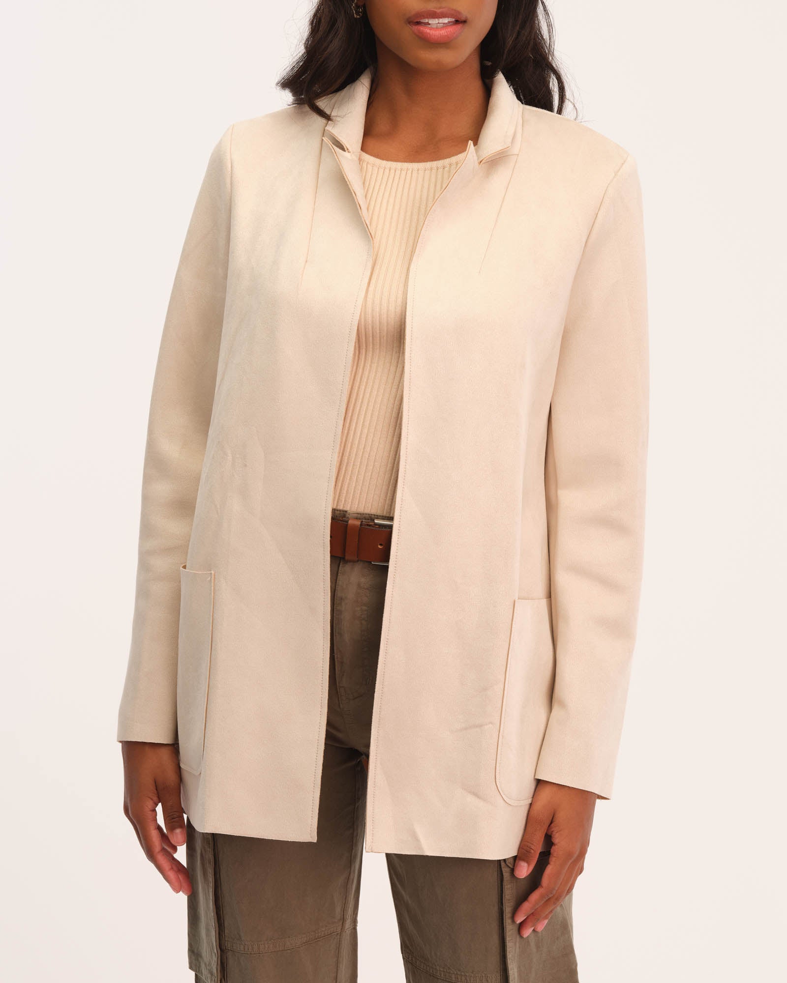 Faux Leather outlet Suede Open Front Cardigan