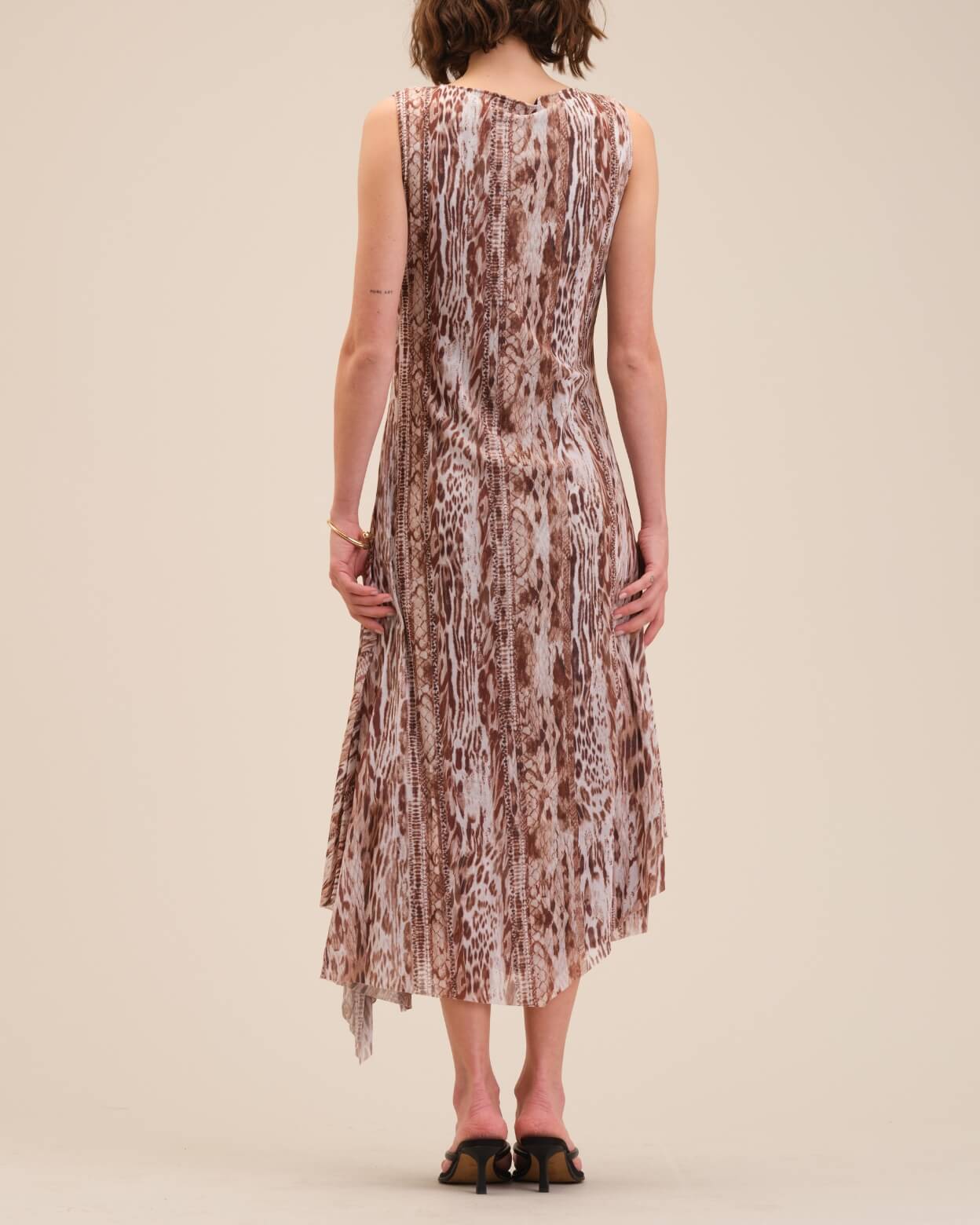 Flare Asymmetric Print Mesh Dress | T Tahari | JANE + MERCER