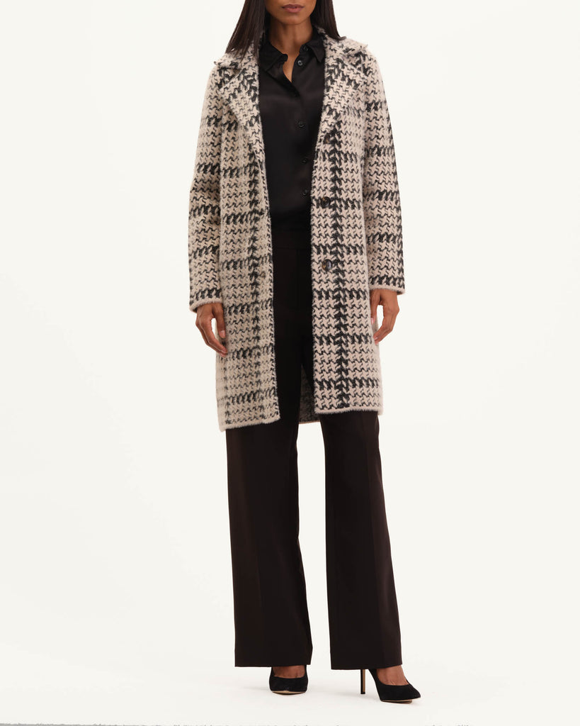 Plaid Button Down Sweater Coat, Palomino/Black | T Tahari