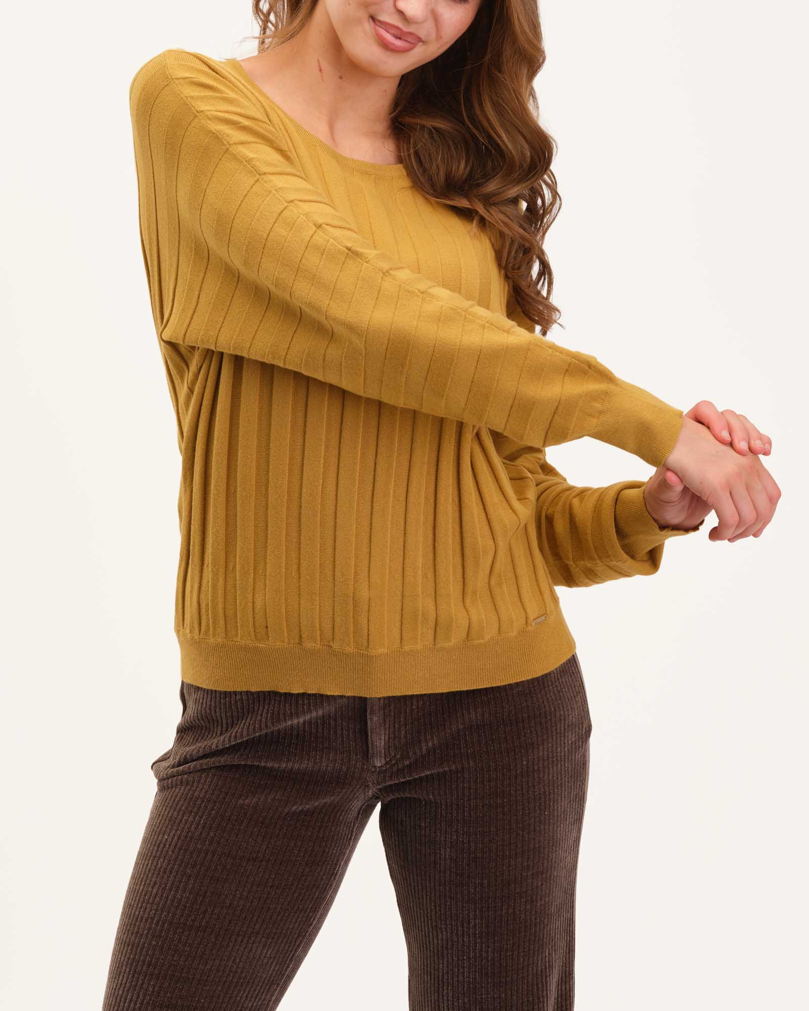 Dolman Sleeve Crew Neck Flared Rib Pullover T Tahari