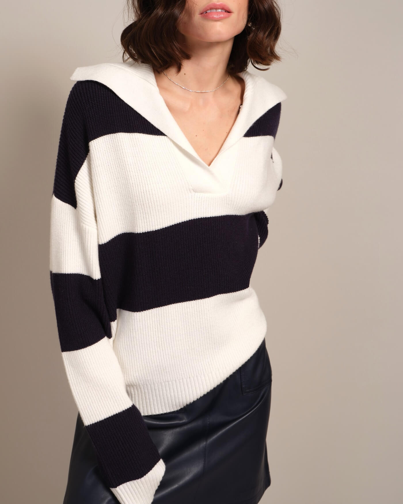 T Tahari Women's Wide Stripe Pullover Sweater | JANE + MERCER