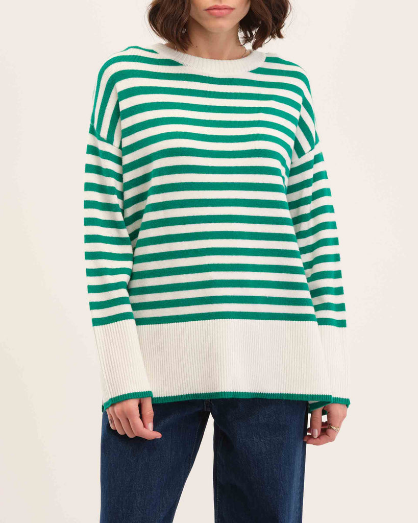 Striped Jersey Pullover Sweater, Green/White Star | T Tahari