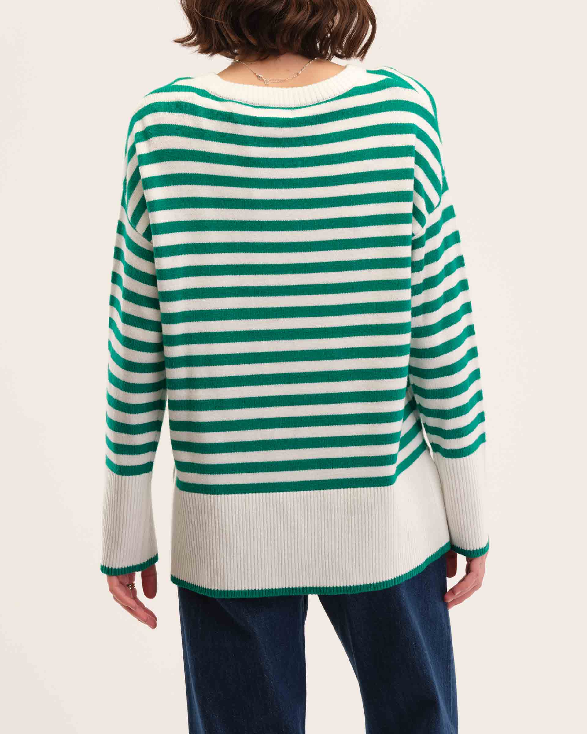 Green and white striped 2024 sweatshirt