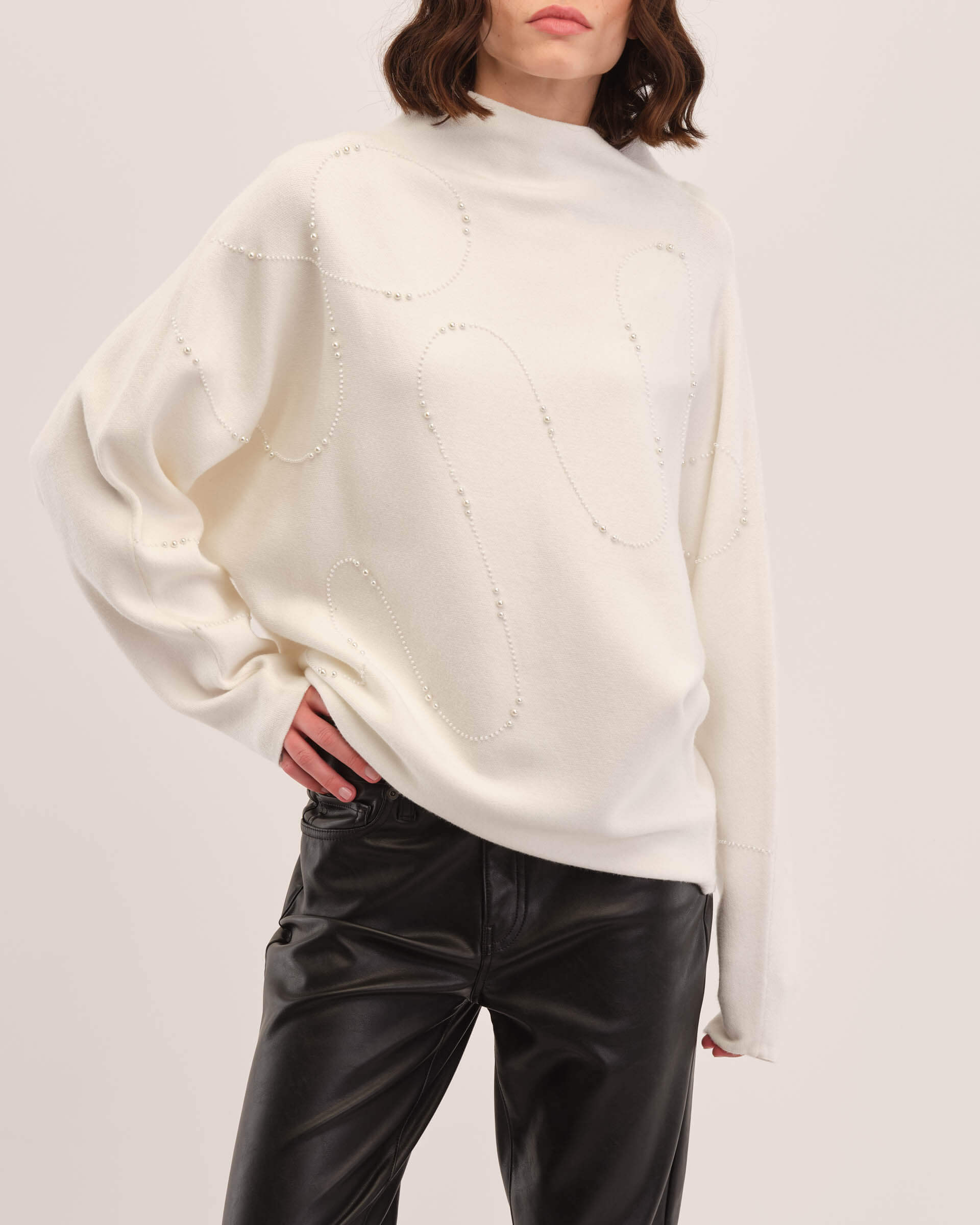 Curved Lines Beaded Pullover, White Star | T Tahari