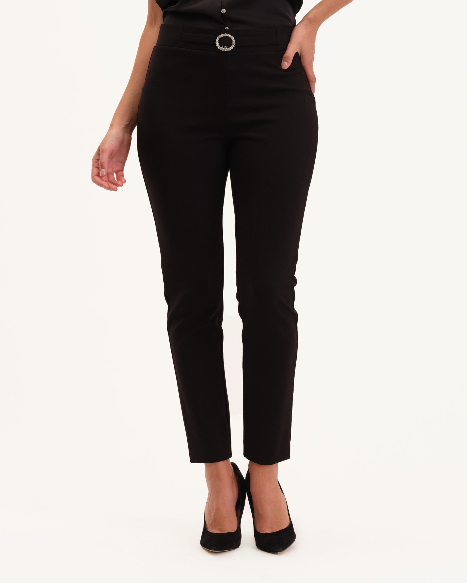 Pull-On Pant with Embellished Buckle Trim | T Tahari | JANE + MERCER