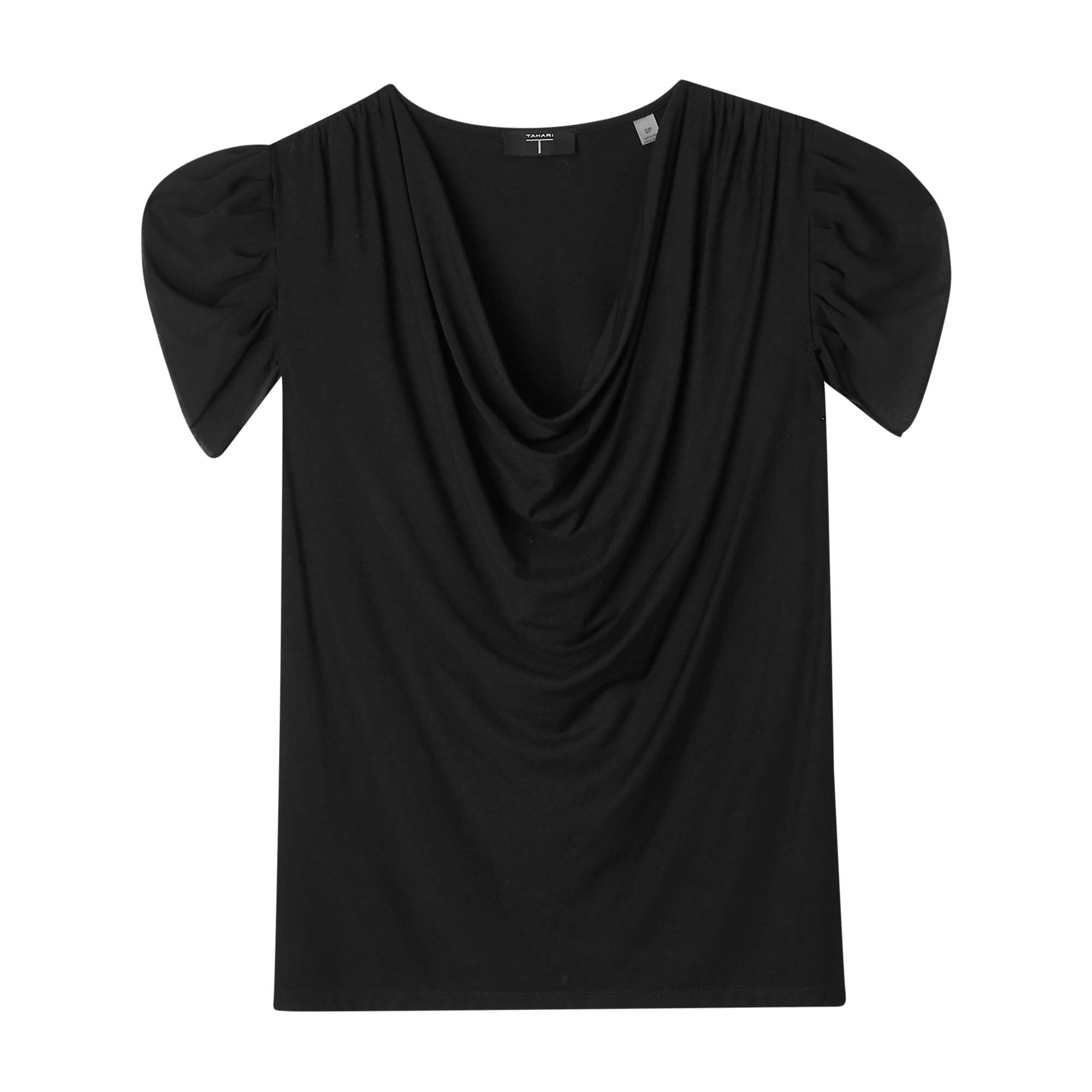Gathered Short Sleeve Cowl Neck Top