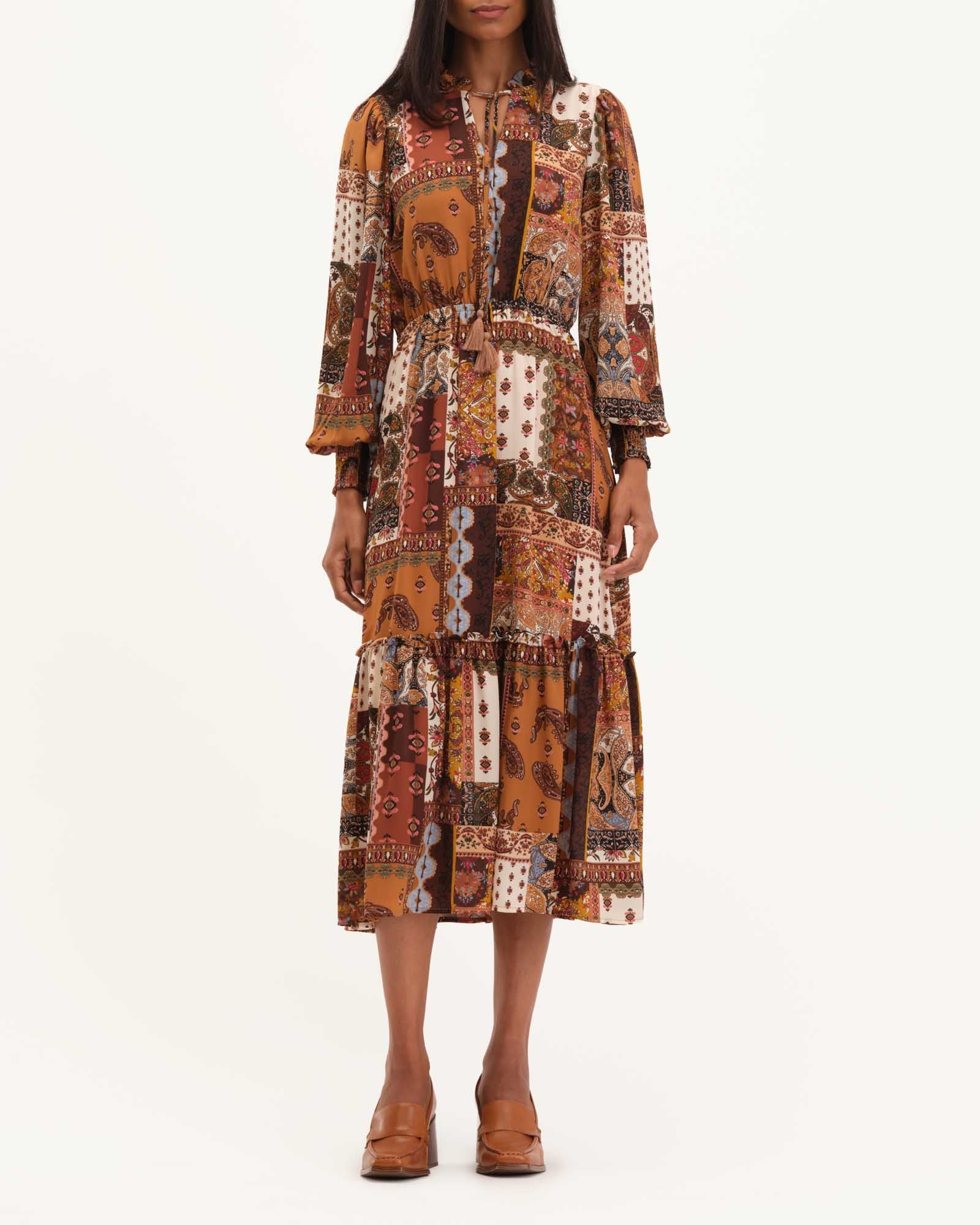 Shop Split Ruffle Neck Long Midi Dress | T Tahari | JANE + MERCER