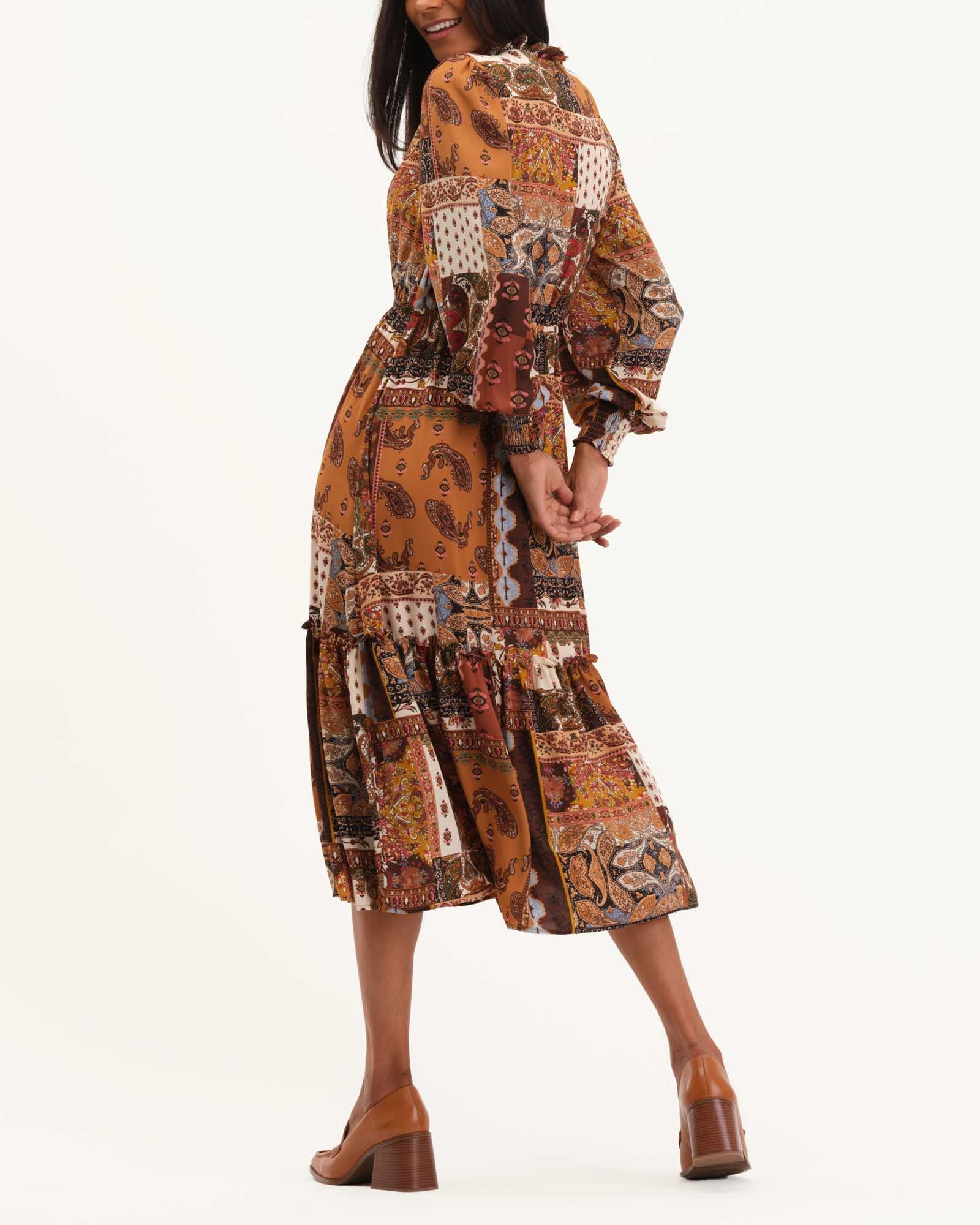 Shop Split Ruffle Neck Long Midi Dress | T Tahari | JANE + MERCER