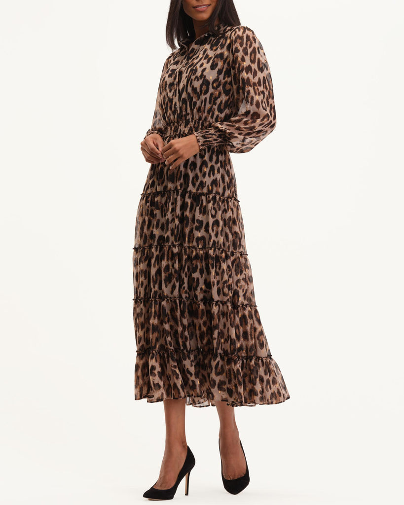 Button Down Maxi Dress Tiered Skirt, Leopard Print | T Tahari