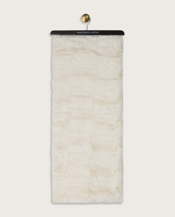 50x60 Brushed Etched Faux Fur Throw, Creme Fraiche | Magaschoni Home