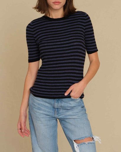 Women's Cashmere Short Sleeve Striped Sweater | The Cashmere Project