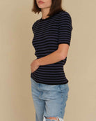 Shop Women's Cashmere Short Sleeve Striped Sweater | The Cashmere Project | JANE + MERCER