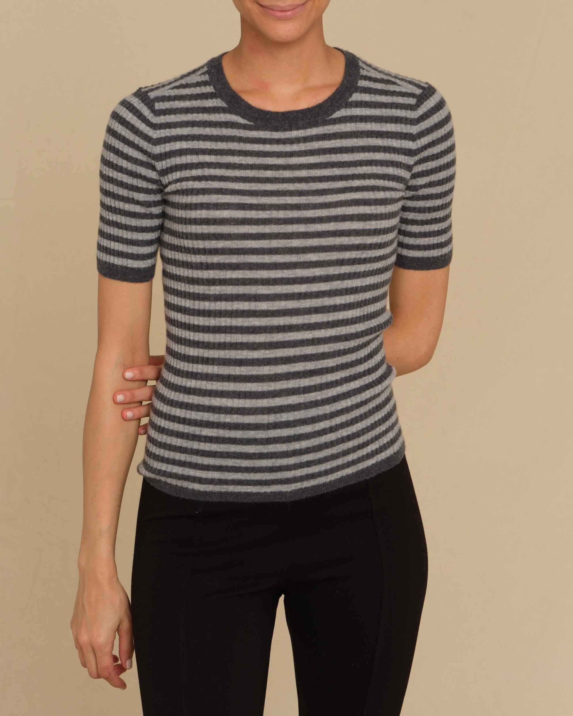 Women's Cashmere Short Sleeve Striped Sweater | The Cashmere Project | JANE + MERCER