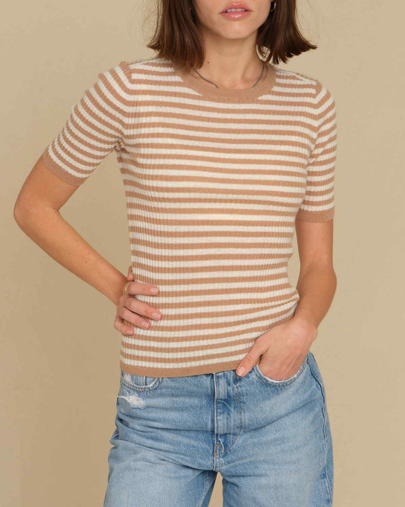 Women's Cashmere Short Sleeve Striped Sweater | The Cashmere Project