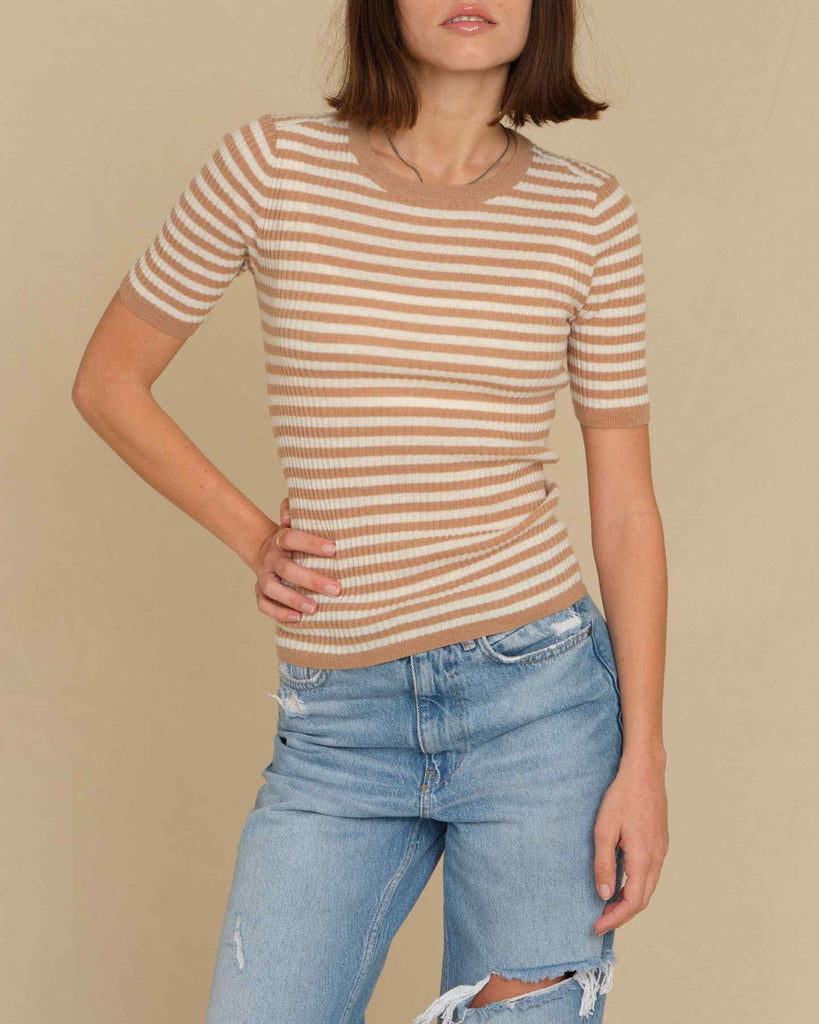 Women's Cashmere Short Sleeve Striped Sweater | The Cashmere Project