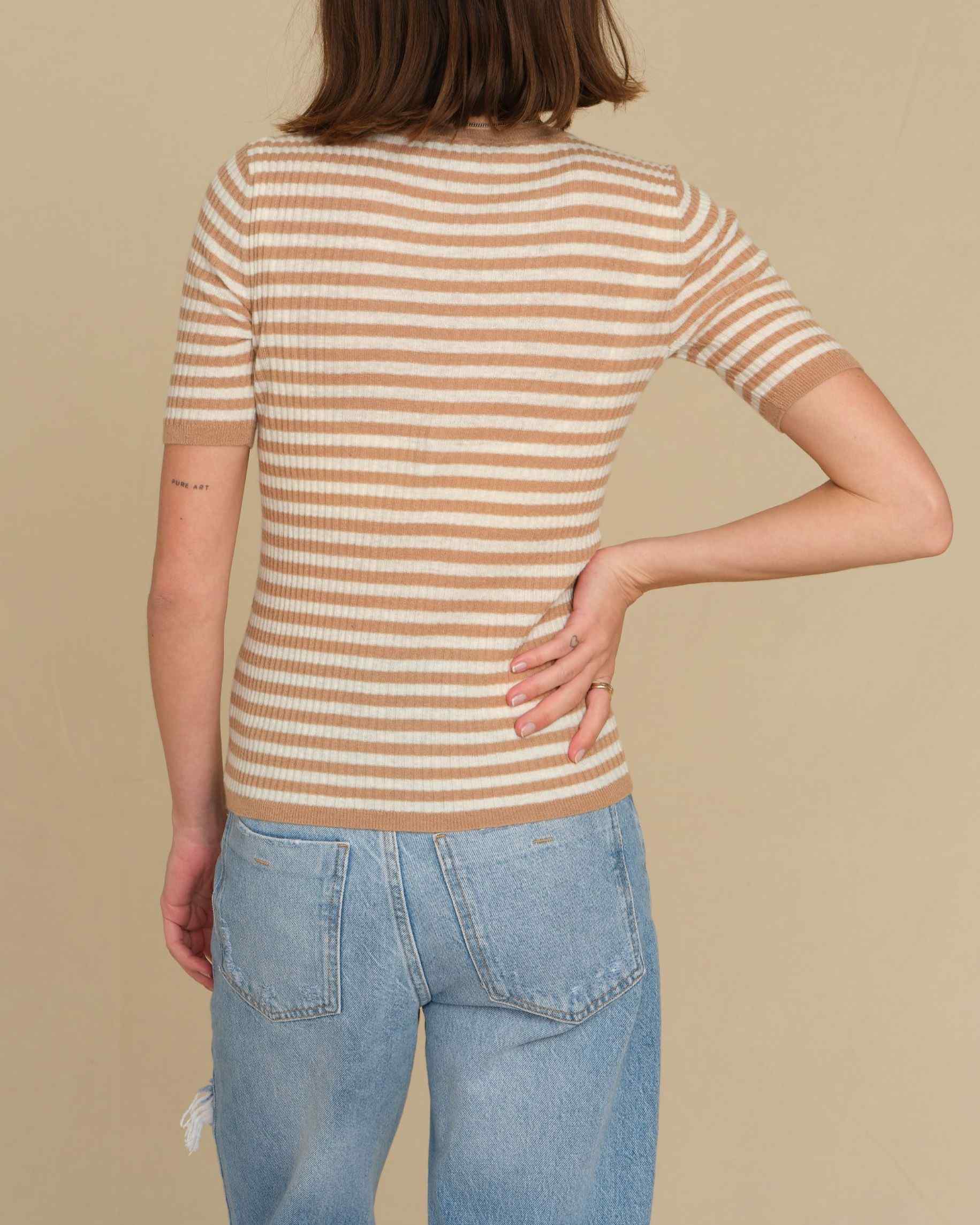 Shop Women's Cashmere Short Sleeve Striped Sweater | The Cashmere Project | JANE + MERCER