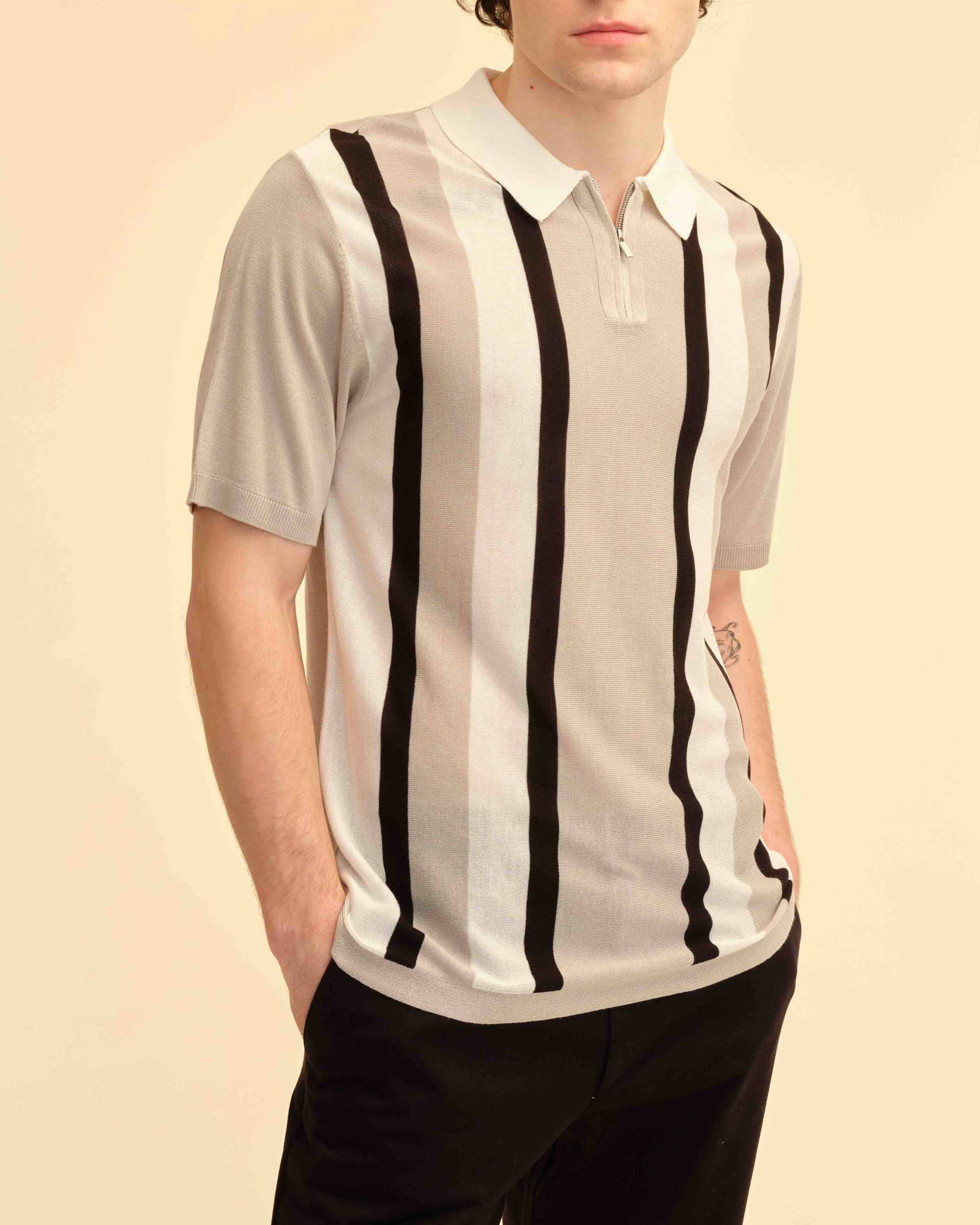 Vertical Stripe Short Sleeve Sweater | Truth Men's | JANE + MERCER