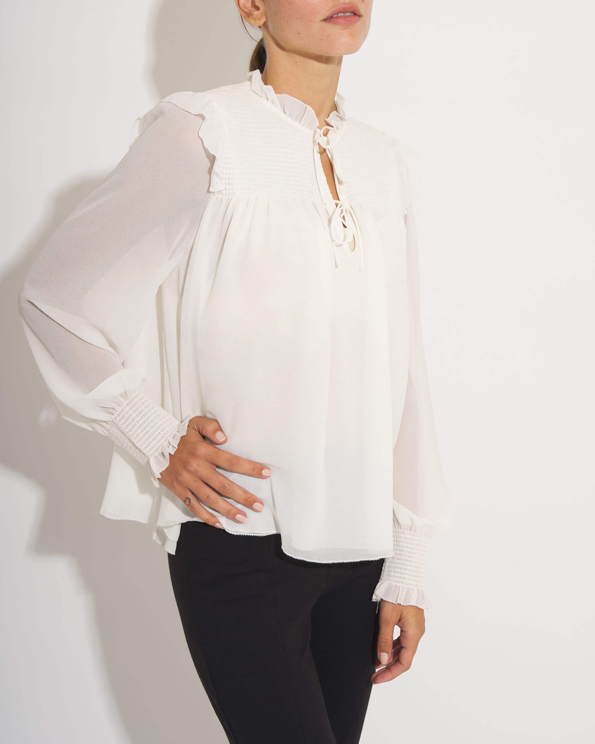 V-Neck Ruffle Trim Blouse | Elie Elie Tahari