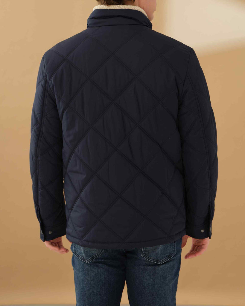 Men's Long Sleeve Quilted Fur Collar Jacket | Magaschoni