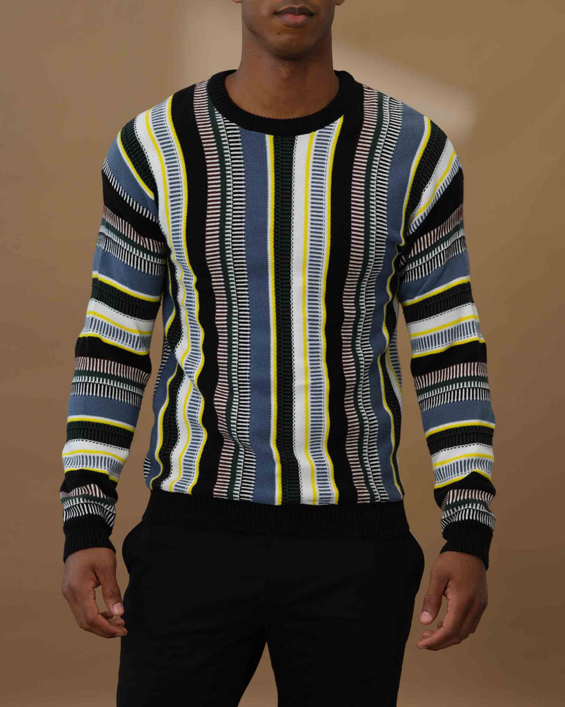Truth Men's Cotton Multi Striped Crew Neck Sweater