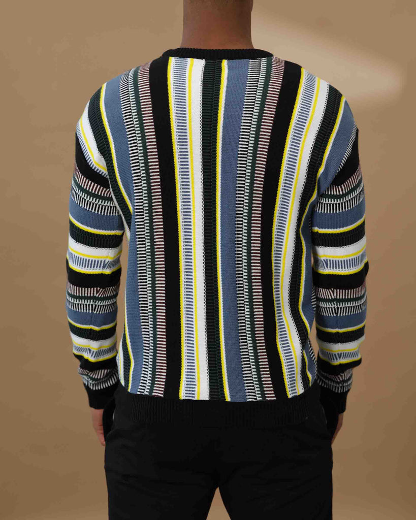 Truth Men's Cotton Multi Striped Crew Neck Sweater