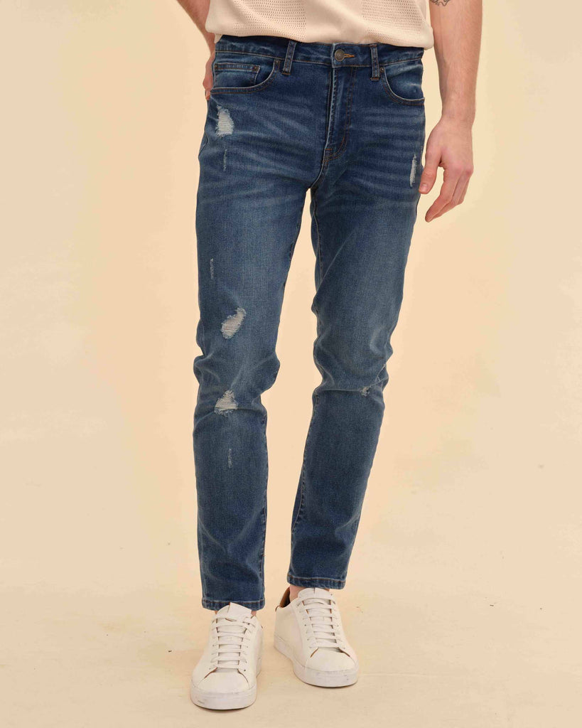 Skinny Medium Wash Destruction Stretch Jeans | Truth Men's