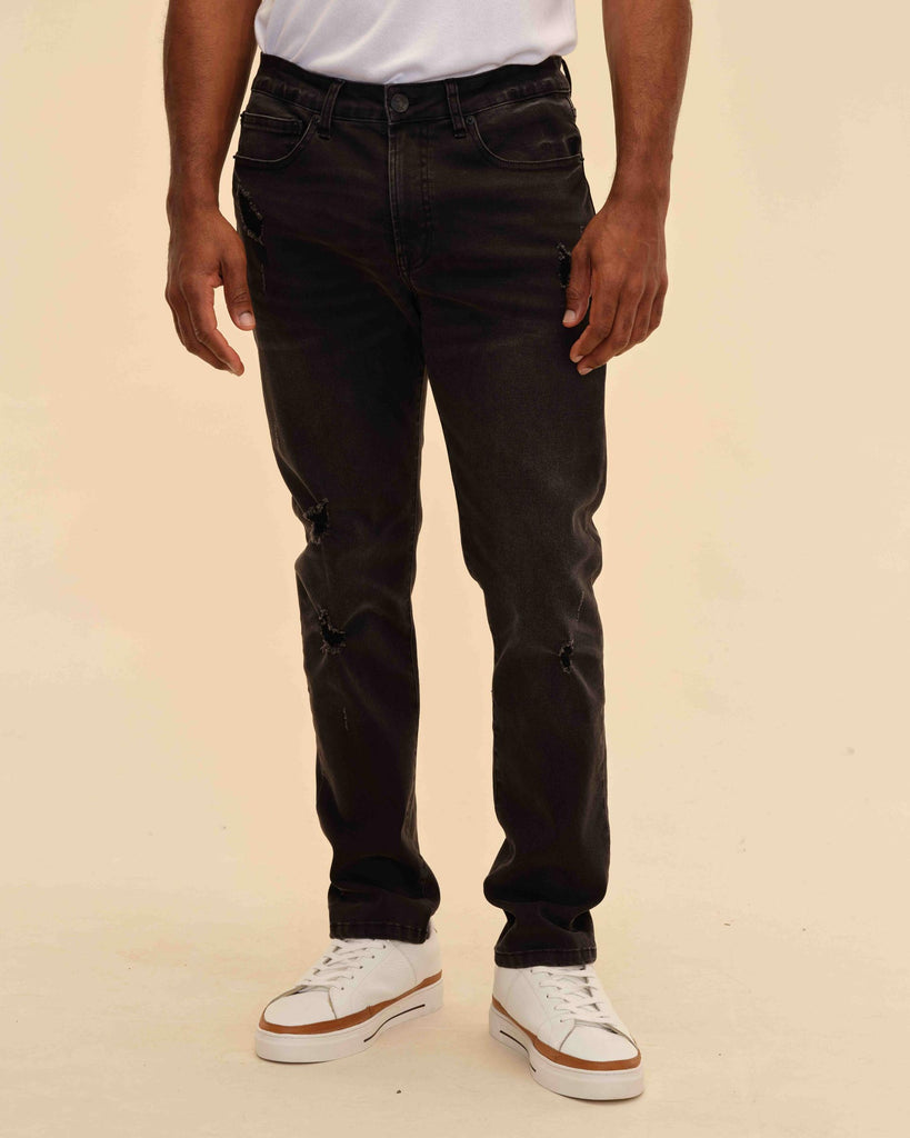 Men's Skinny Destruction Stretch Jeans, Black | Truth