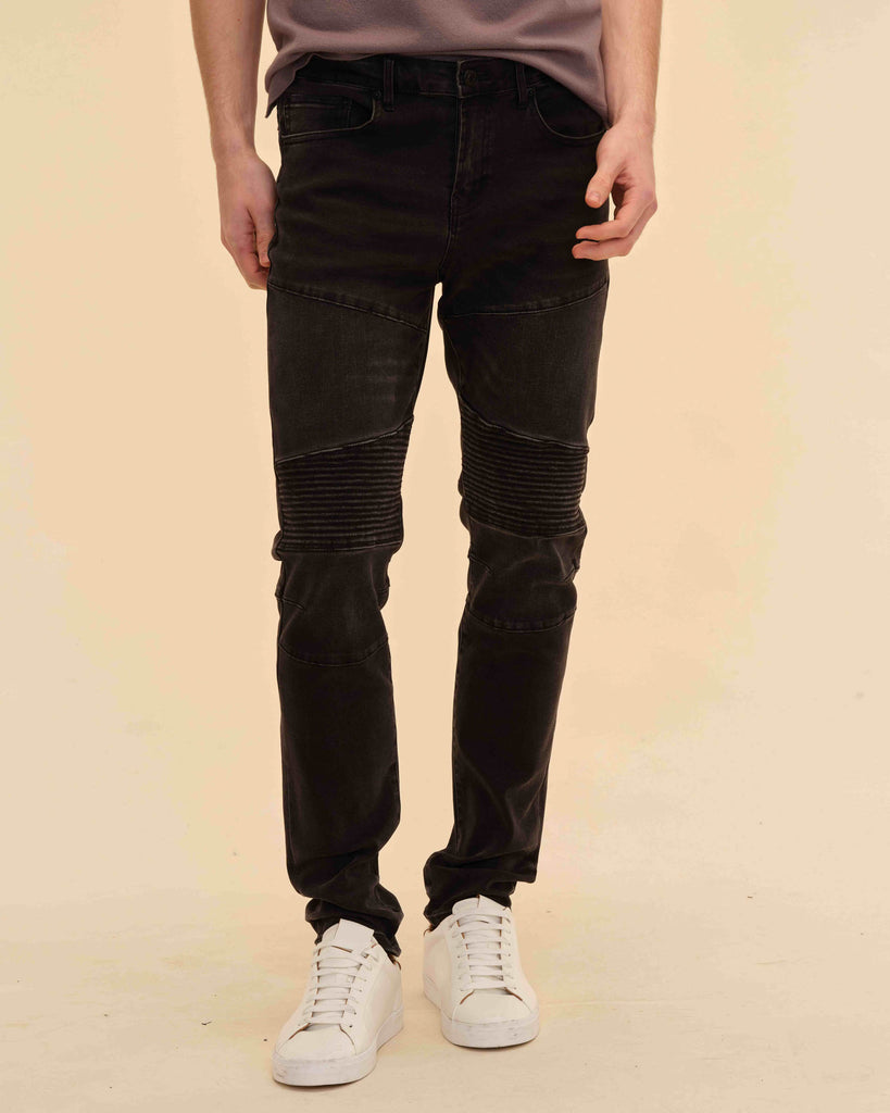 Men's Skinny Fit 5-Pocket Biker Jeans, Black | Truth