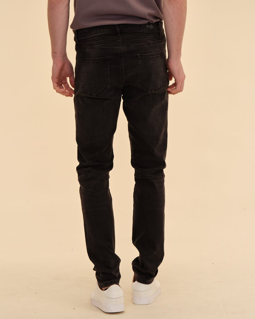 Men's Skinny Fit 5-Pocket Biker Jeans, Black | Truth