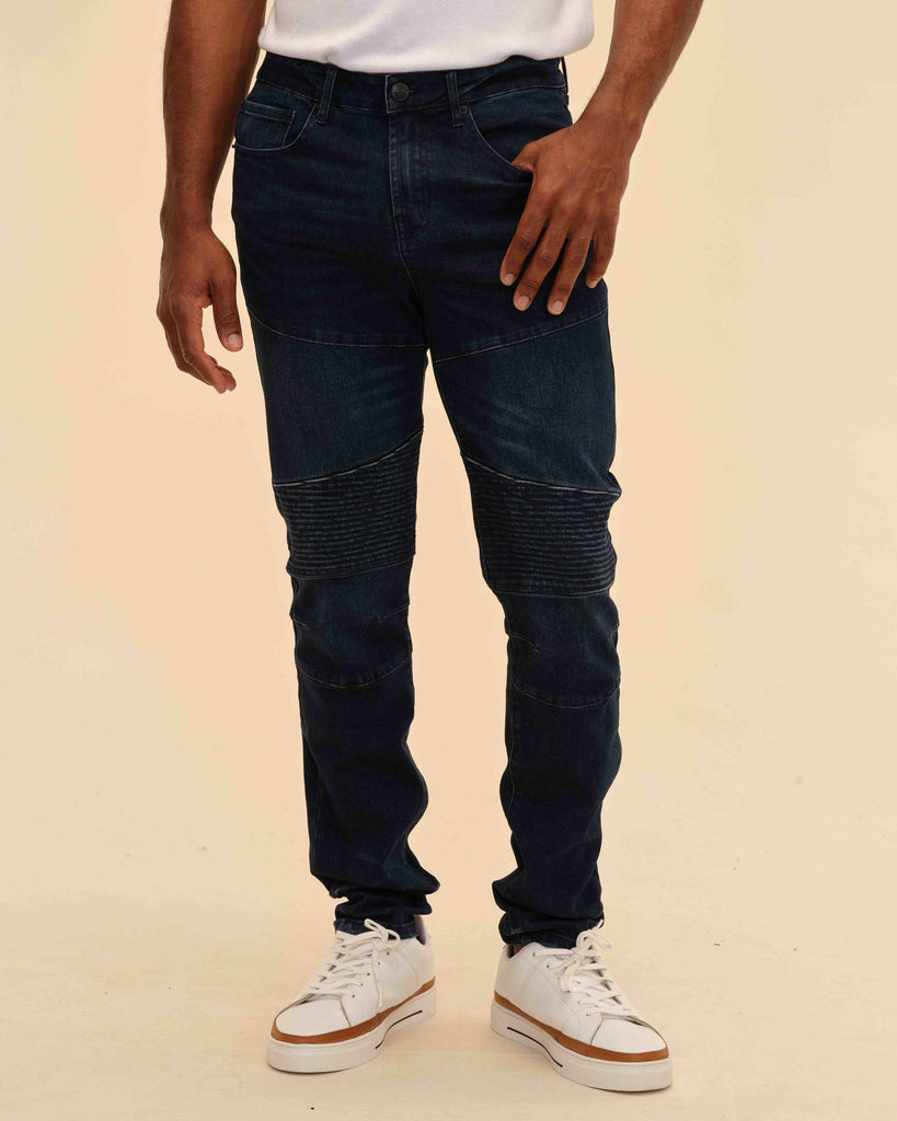 Men's Skinny Fit 5-Pocket Biker Jeans, Indigo | Truth