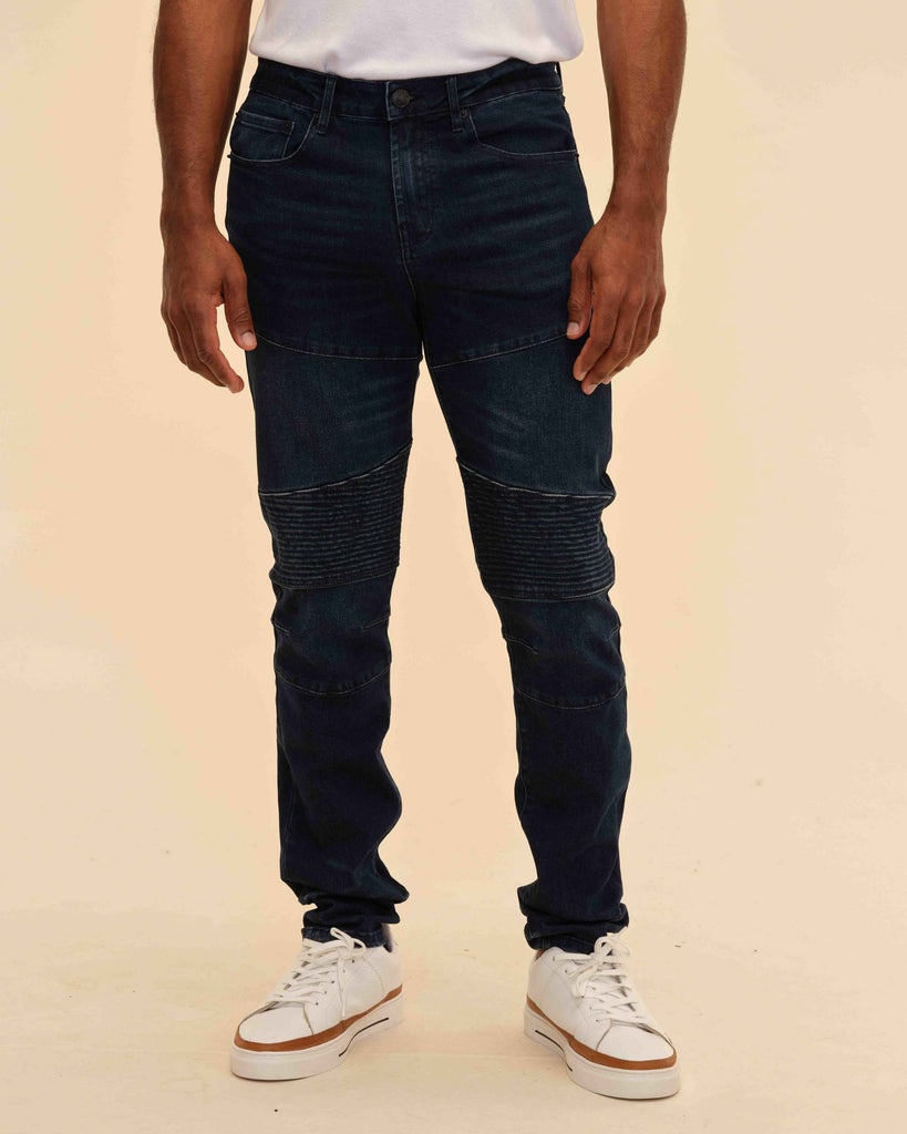 Men's Skinny Fit 5-Pocket Biker Jeans, Indigo | Truth